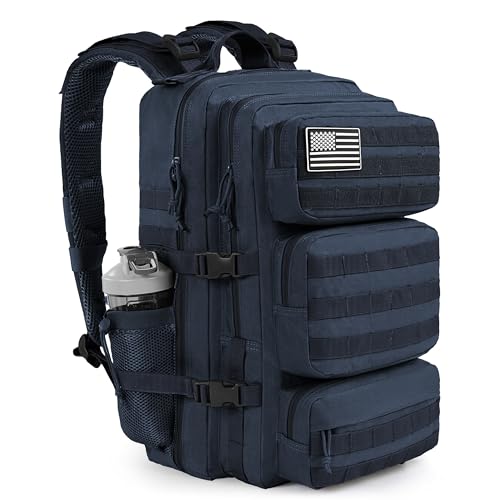 Military Tactical Backpack 25L Day Backpack for Men Molle Army 3 Days Assault Pack Bug Out Bag Water Resistant and Heavy Duty Hiking Treeking Rucksack - Dark Blue - color: Dark Blue, size: 25L