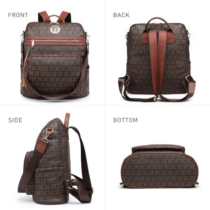 Women's Convertible Backpack Purse, Large Leather Travel Backpack 2PC Set - color: Coffee