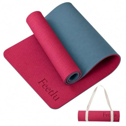 Extra Thick Yoga Mat with Carry Strap, 10mm Non-Slip Exercise Mat, 72 x 24 Inch Cushioned Workout Mat for Yoga, Pilates, Stretching & Floor Exercises - color: Pink & Gray