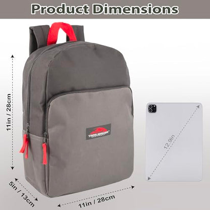 Trail maker 15 Inch Backpack for Kids, Preschool, Elementary & Middle School Students – Spacious Bookbag with Large Front Pocket, Adjustable Straps, Fits up to 13 Inch Laptop (Grey) - color: Grey