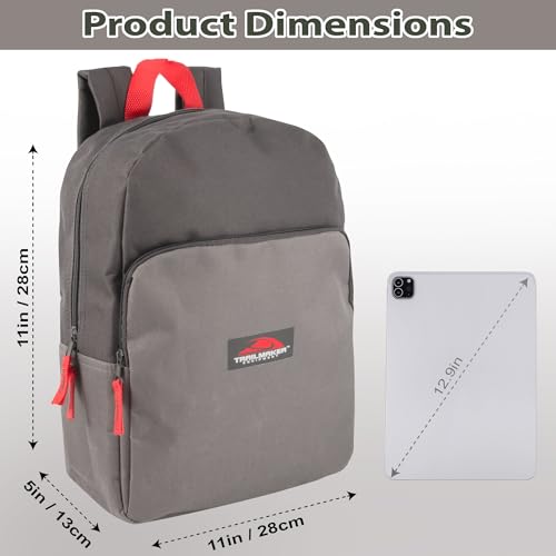 Trail maker 15 Inch Backpack for Kids, Preschool, Elementary & Middle School Students – Spacious Bookbag with Large Front Pocket, Adjustable Straps, Fits up to 13 Inch Laptop (Grey) - color: Grey