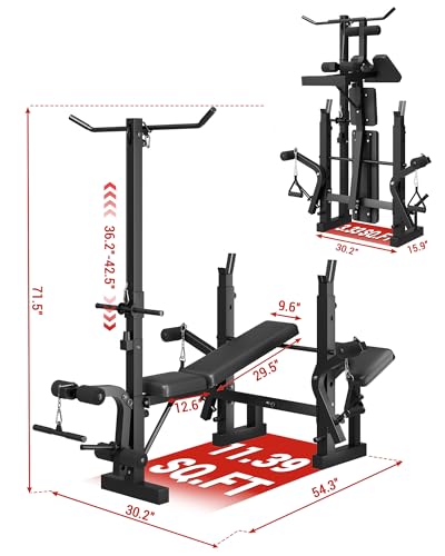 GarveeTech 8-in-1 Weight Bench Set for Home Gym, Foldable Workout Benchs with Preacher Curl Pad, LAT Pulldown and Leg Extension Leg Curl, Bench Press for Full Body Exercise