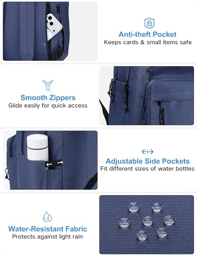 VASCHY School Backpack,Two Compartments Daypack Bookbag Schoolbag for High School Teen Boy Girls/College/Work/Men Women Navy - color: Navy