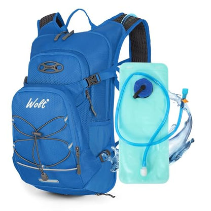 WOLT Hydration Backpack 18L Hiking Water Backpack with 2L Water Bladder for Men Women, Hydration Pack for Running Cycling Biking and Climbing - color: Blue