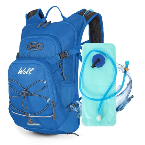WOLT Hydration Backpack 18L Hiking Water Backpack with 2L Water Bladder for Men Women, Hydration Pack for Running Cycling Biking and Climbing - color: Blue