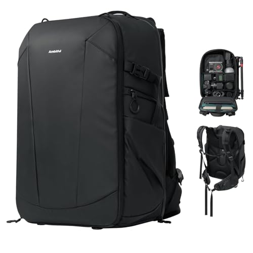 AMBITFUL 25+3L Professional Camera Backpack, Large Photography Bag for DSLR SLR Mirrorless Cameras, Ergonomic Suspended Support System with Laptop Compartment & Tripod Holder, Waterproof