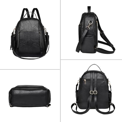 Small Backpack for Women Designer Leather Mini Backpack Purse Ladies Fashion Roomy Shoulder Handbag - color: Black