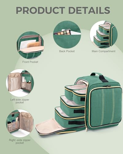 BALULHG Large Travel Makeup Bag - Cosmetic Organizer with 4 Removable transparent Inner Pockets, Multi-functional Toiletry Bag for Accessories & Brushes, Women's Beauty Case,Patent Pending - color: Green