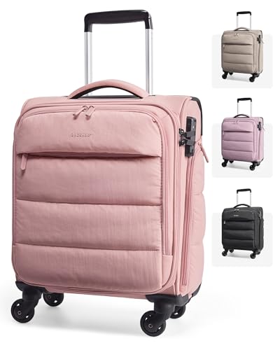 BAGSMART Underseat Carry on Luggage with Wheels, Soft Underseat Travel Luggage with PVC Wet/Dry Pockets, Lightweight Soft Personal Item Suitcase for Short Trip, Sakura Pink - color: Sakura Pink, size: 16-inch