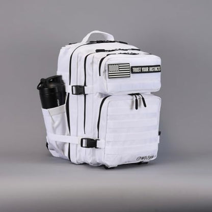 WOLFpak 35L Tactical Gym Backpack (Polar White) Durable 1000D Waterproof Oxford Material with MOLLE Webbing, Laptop Pocket & Dual Cup Holders, Durable Fitness/Travel/Military Daypack - color: Polar White