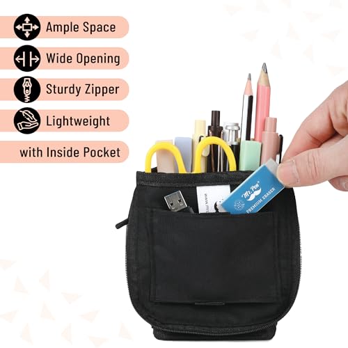 Mr. Pen- Standing Pencil Case Pouch, Sit & Lay Mesh-View Design, Black & Red, Interior Pocket & 2 Elastic Binder Loops, Cute Pencil Case for Girls and Boys - color: Black & Red
