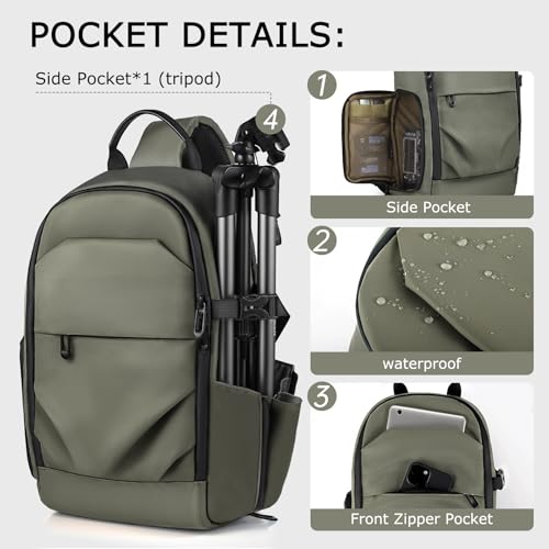 TAAOKA Camera Sling Bag, DSLR/SLR/Mirrorless Camera Backpack Case Shockproof Photography Backpack with Tripod Holder & Removable Modular Inserts Compatible with Canon/Nikon/Sony/Fuji - color: Green, size: Medium 9.06 x 5.12 x 15.16 inches