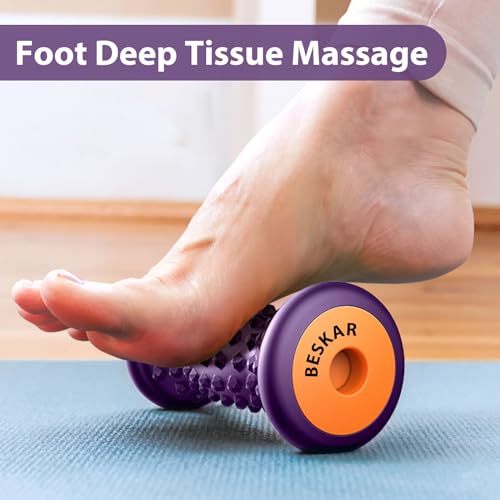 BESKAR Foot Massage Roller for Relief Plantar Fasciitis, Foot Reflexology Tool Pressure Point Massage Roller, Deep Tissue Massage for Relieving Feet Arch Heel Pain, Myofascial Pain Syndrome - color: Grape