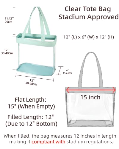 Clear Tote Bag Stadium Approved 12x6x12 12x12x6 Clear Bag for Stadium Events 12 x6 x12 Transparent Purse 12 x 6 x 12 - color: Green