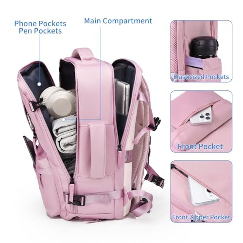 GAEKEAO Travel Backpack for Women Men, Airline Approved 15.6 Inch Laptop Carry On Backpack with Shoe Pouch Luggage Weekender Bag for Travel Business Work Hiking Purple - color: B03 Pink Purple