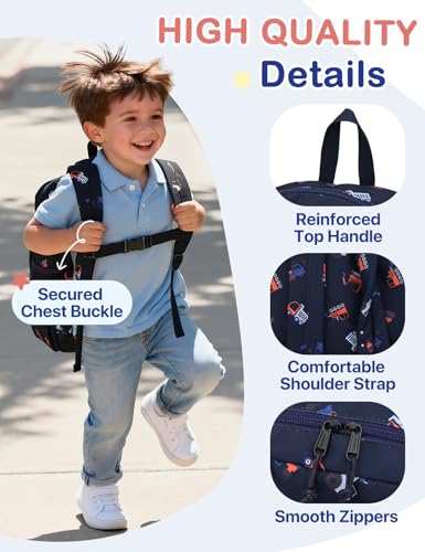 VASCHY Kids Backpacks, 12L Toddler & 17.5L School Backpacks, Lightweight Water-Resistant for Boys and Girls Ages 3-12 - color: Navy Construction-s, size: Small
