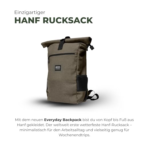 8000Kicks Everyday Hemp Backpack - Lightweight and Waterproof Backpack with Anti-theft pocket and Spacious Interior (Dark Green) - color: Dark Green