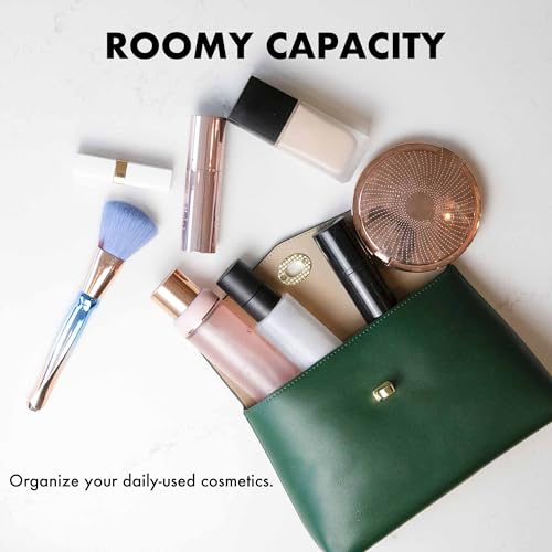 Cosmetic Bag Travel Makeup Pouch Travel Organizer, Zipper Pouch Bags for Women Vegan Leather (No Text, Green) - color: Green