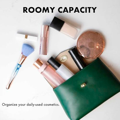 Cosmetic Bag Travel Makeup Pouch Travel Organizer, Zipper Pouch Bags for Women Vegan Leather (No Text, Green) - color: Green