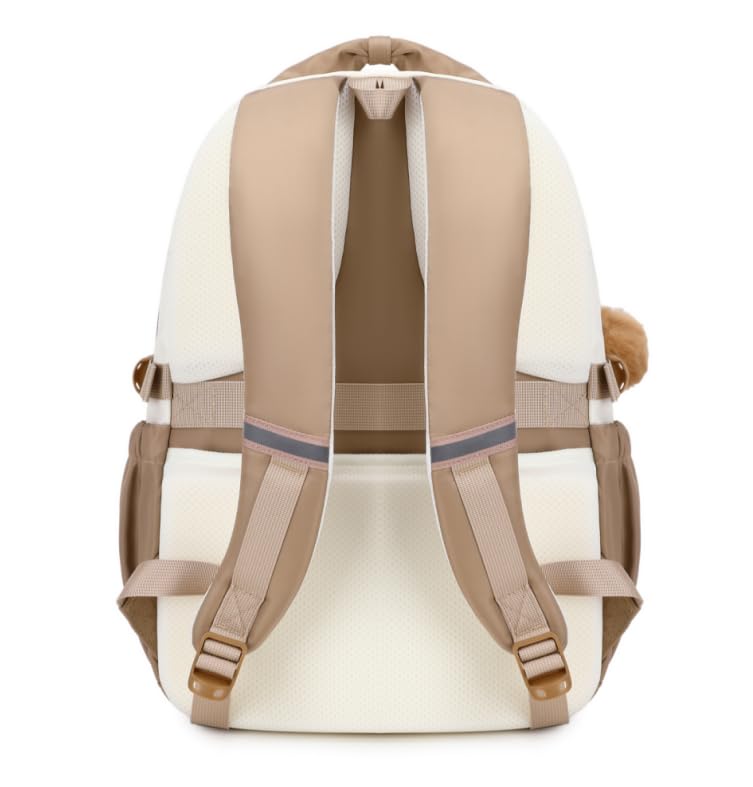 MUSEVOS Kids Teenage Girls Backpack, Elementary/Middle/High Schoolbag, Multi-Compartment Water-resistant Cute Bookbag, 17inch - color: Khaki-white