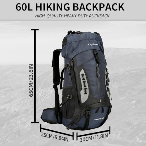 King'sGuard 60L Hiking Backpack for Men and Women Lightweight Camping Hiking Backpack with Rain Cover Large Waterproof Travel Backpack Backpacking Pack (Navy Blue) - color: Navy Blue