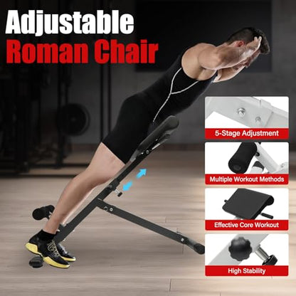 Roman Chair Back Extension Weight Bench Ab Machine Foldable Angle Height Adjustable Sit up Exercise Multi-Functional Workout Home Gym Exercise Equipment Inversion Table for Fitness - color: Black