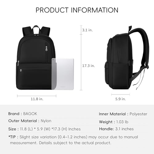 BAGOK Lightweight Nylon Backpack for Women & Men – Foldable, Large Capacity, Ideal for School, Travel & Work - color: Black