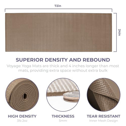 Voyage Yoga Mat, 6 Pack, 72" x 24" Professional Studio and Gym Bulk Yoga Mats, 5mm Thick, Durable, Anti-Tear, Non Slip Fitness and Exercise Mats - color: Mocha