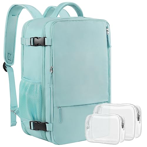 Sinaliy Large Travel Backpack for Women, 40L Carry On Backpack, 17 Inch Laptop Waterproof Backpack, College Bookbag, Backpack for Women, as Person Item Flight Approved - color: Green