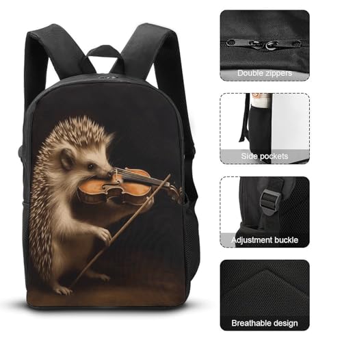 Travel Laptop Backpack Slim Durable Lightweight Back Pack Cute Animal Hedgehog Music Violin Small Backpack For Women Men - color: Animal Hedgehog Music Violin