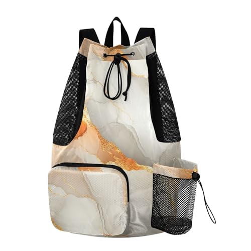 Drawstring Bags For Men Women Gym Swim Bag With Inside Pockets Pull String Back Pack Waterproof Marble White Orange - color: Color 20