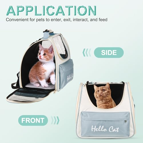Cat Backpack Carrier, Large Space & Breathable, Ventilated Mesh Design Pet Backpack for Cats or Small Dogs, Intended for Hiking/Camping/Traveling (Blue, 14.6"x9.8"x13.4") - color: Blue