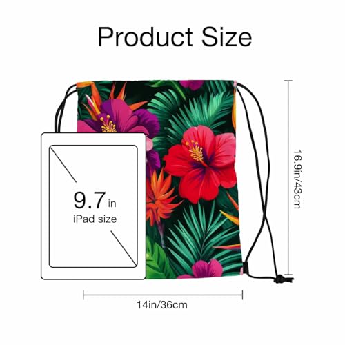 Drawstring Bags Tropical Flowers Pattern Gorgeus Botanical Elements Hibiscus Palm Paradise Bird Sport Gym Sack Drawstring Bag String Bag Yoga Bag 14x16.9 Inch - color: Tropical Flowers