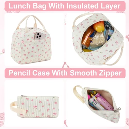 BTOOP School Backpacks for Teen Girls Bookbags Lightweight Kids Backpack School Bags Set with Lunch Box Pencil Case - color: A-pink Bow-flower