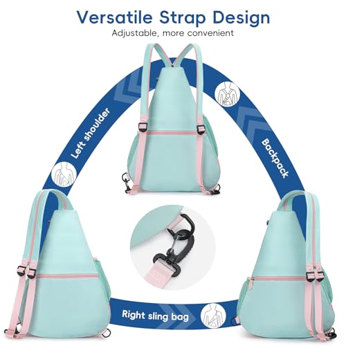 KAVIGOR Pickleball Sling Bag, Convertible Ultra-Light Backpack with Skin-Soft Fabric & Wet/Dry Pocket, Fits 4 Paddles + Gear - color: Mint Green