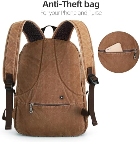 Muzee Canvas Backpack for Women and Men, Lightweight Classic Laptop Backpack with USB Charging Port for School, Travel and Daily Use, Khaki - color: Khaki
