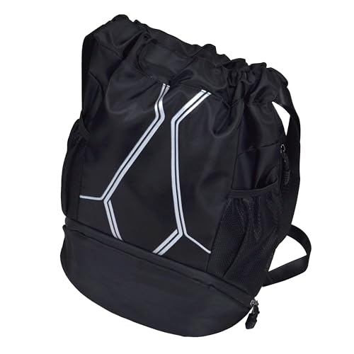 Nupouch Drawstring Backpack: Lightweight, Water-Resistant, Reflective Gym Bag w/Shoe Compartment for Travel, Hiking, Sports - color: Black