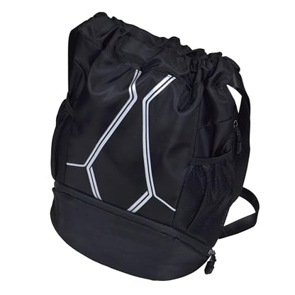 Nupouch Drawstring Backpack: Lightweight, Water-Resistant, Reflective Gym Bag w/Shoe Compartment for Travel, Hiking, Sports - color: Black
