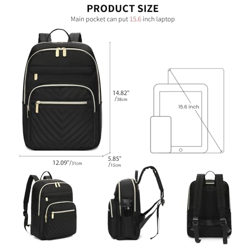 GAEKEAO Laptop Backpack Purse for Women 15.6 Inch Travel Computer Bags Fashion Casual Daypacks for Work College Business Black - color: Black