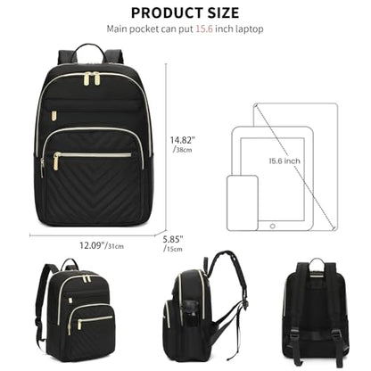 GAEKEAO Laptop Backpack Purse for Women 15.6 Inch Travel Computer Bags Fashion Casual Daypacks for Work College Business Black - color: Black