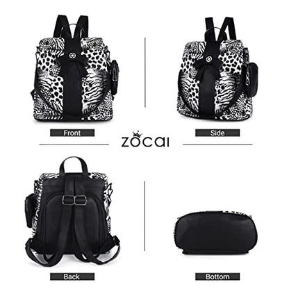 ZOCAI Backpack Purse for Women Fashion Backpack Purses PU Leather Daypacks Anti-Theft Shoulder Bag Satchel Purse - color: Black Leopard