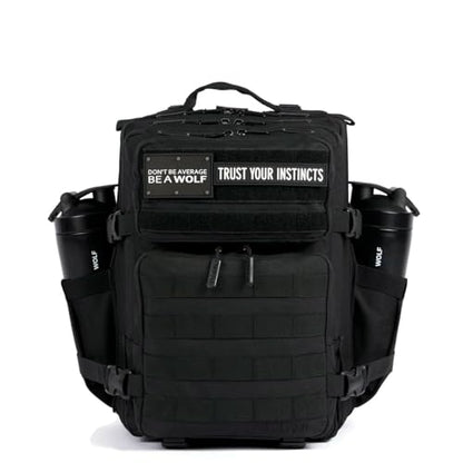 WOLFpak 25L Tactical Gym Backpack (Alpha Black) Durable 1000D Waterproof Oxford Material with MOLLE Webbing, Laptop Pocket & Dual Cup Holders - color: Alpha Black