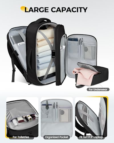 MATEIN HER 40L Travel Backpack for Men with Shoe Compartment, TSA Waterproof Personal Item Bag for Spirit Airlines Fit 17" Laptop, 18x14x8 Inches Underseat Backpack Weekender Overnight Bags, 2 Pcs Set - color: Black