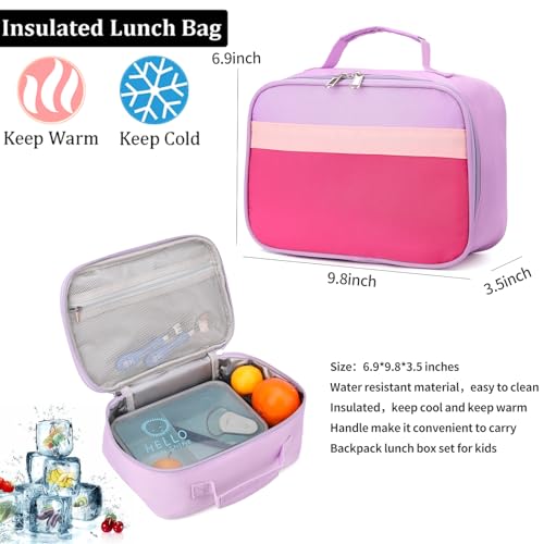 Backpack Set for Girls Boy Kids Backpack with Lunch Box for Elementary Primary Kindergarten School Bag (Taropurple Pink, Large) - color: Taropurple Pink