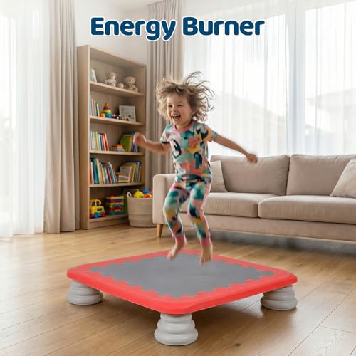 Mini Trampoline for Kids, Rebounder Bouncing Board with Non-Slip Base, Sensory Balance & Bounce Jumping Toy, Gift for 3-12 Boys & Girls Max Load 200 lbs - color: Red