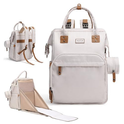 Diaper Bag Backpack, Multifunction Diaper Bag with Changing Station, Stylish Baby Bags, Large Unisex Diaper Backpack for Mom and Dad, Baby Registry Search, Portable Changing Pad – White Beige - color: White Beige