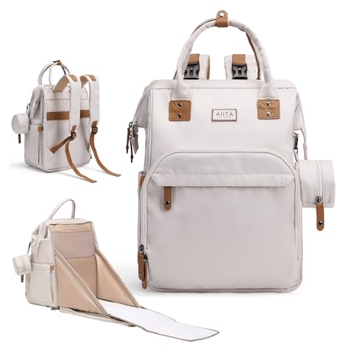 Diaper Bag Backpack, Multifunction Diaper Bag with Changing Station, Stylish Baby Bags, Large Unisex Diaper Backpack for Mom and Dad, Baby Registry Search, Portable Changing Pad – White Beige - color: White Beige