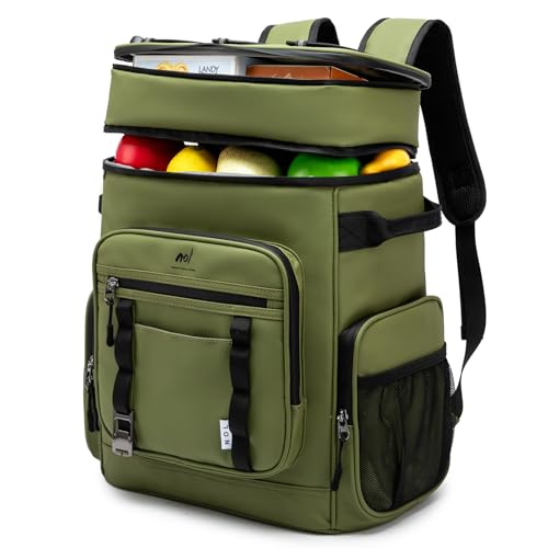 NOL Natural Organic Lifestyle Double Deck Large Waterproof Insulated Cooler Backpack for Men & Women, 32L/57 Cans Leak Proof Cooler Lunch Backpack for Camping, Hiking, Fishing, Picnic, Outdoor - color: Amy Green