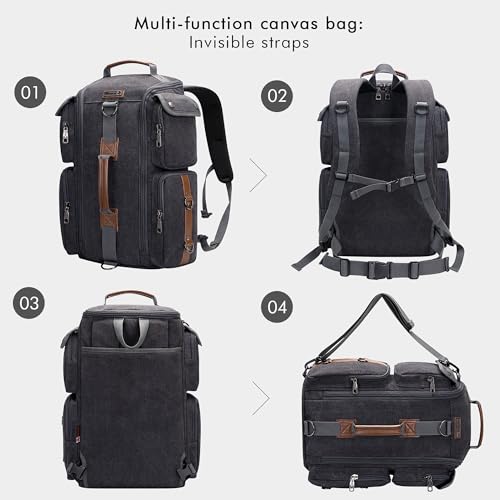 WITZMAN Travel Backpack for Men and Women Carry On Canvas Backpack Duffel Bag for Airplanes Fit 17 Inch Laptop (6661 canvas black) - color: Black
