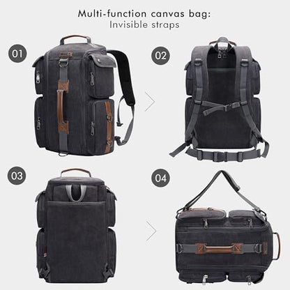 WITZMAN Travel Backpack for Men and Women Carry On Canvas Backpack Duffel Bag for Airplanes Fit 17 Inch Laptop (6661 canvas black) - color: Black